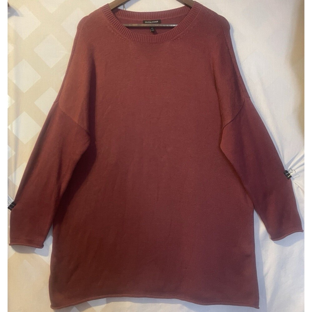 Eileen Fisher Tears Plum Organic Cotton/Tencel Crew Neck Boxy Tunic XL Flaw